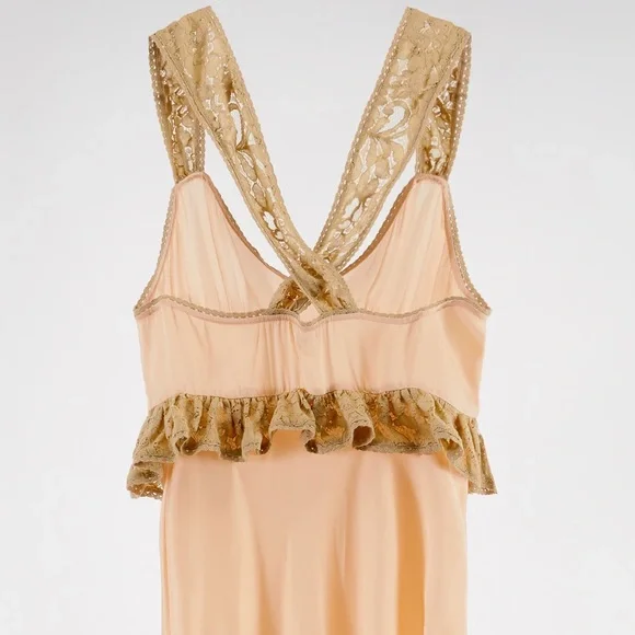 Zara SATIN MIDI LONG LACE STRAPS PEPLIM DRESS Front Slit at Hem Size S NEW - Picture 7 of 8